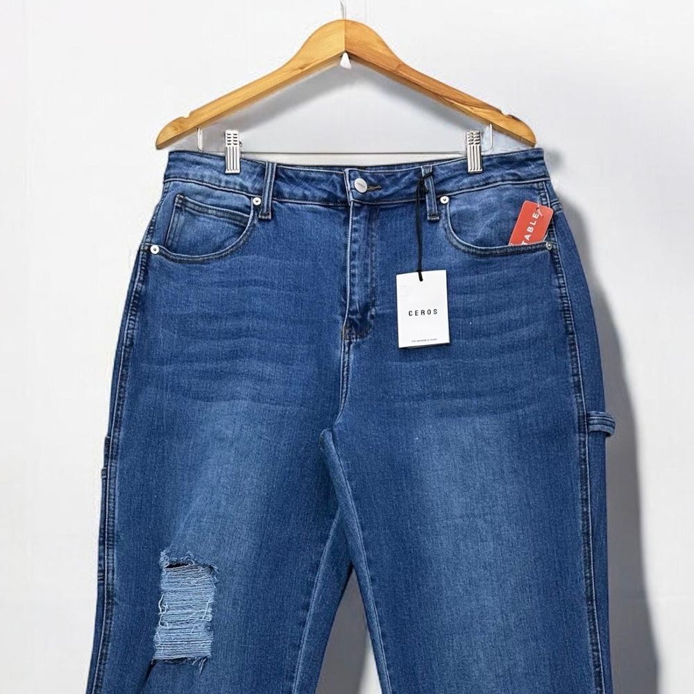 CEROS Carpenter Jeans High Rise‎ Distressed Denim Straight Leg Blue Size 32 - Picture 2 of 6